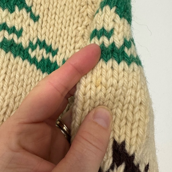 Vintage Heavy Wool Cowichan-Style Zip Sweater Elk & Evergreen Pattern Unisex L/M - Picture 13 of 14
